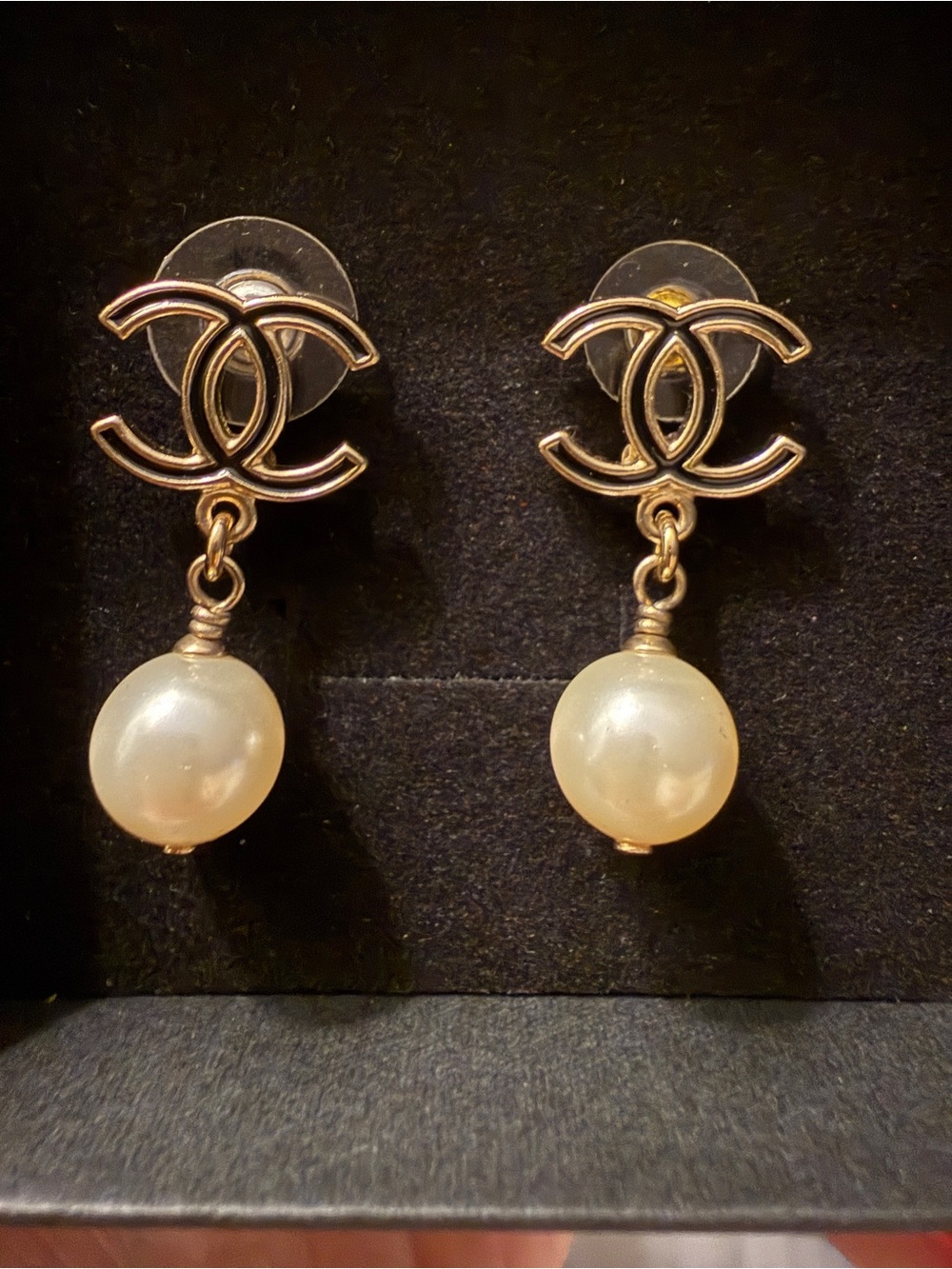 CHANEL Gold-Tone CC Pearl Drop Earrings - Ivory